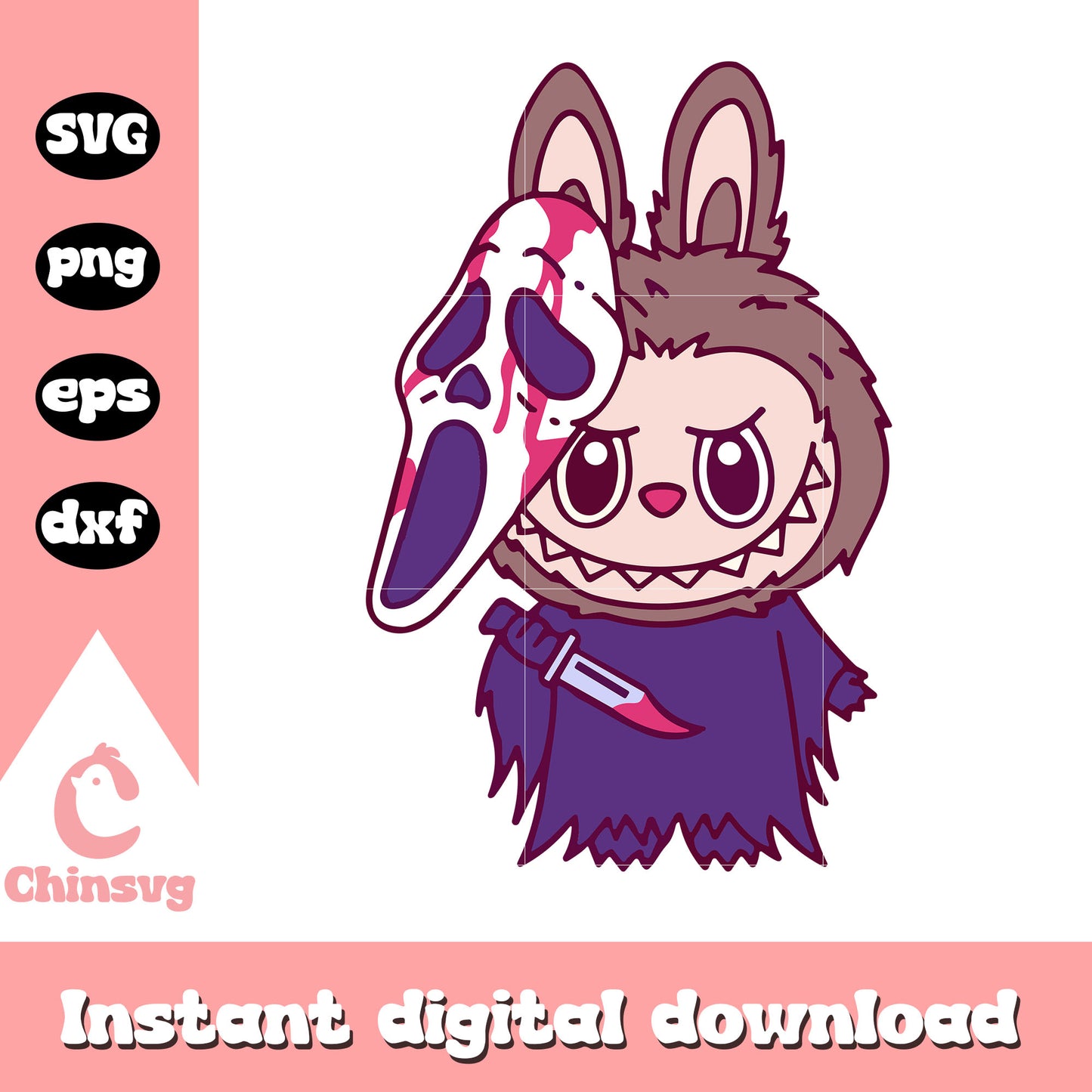 Labubu ghostface mask drawing design svg, ghostface halloween svg