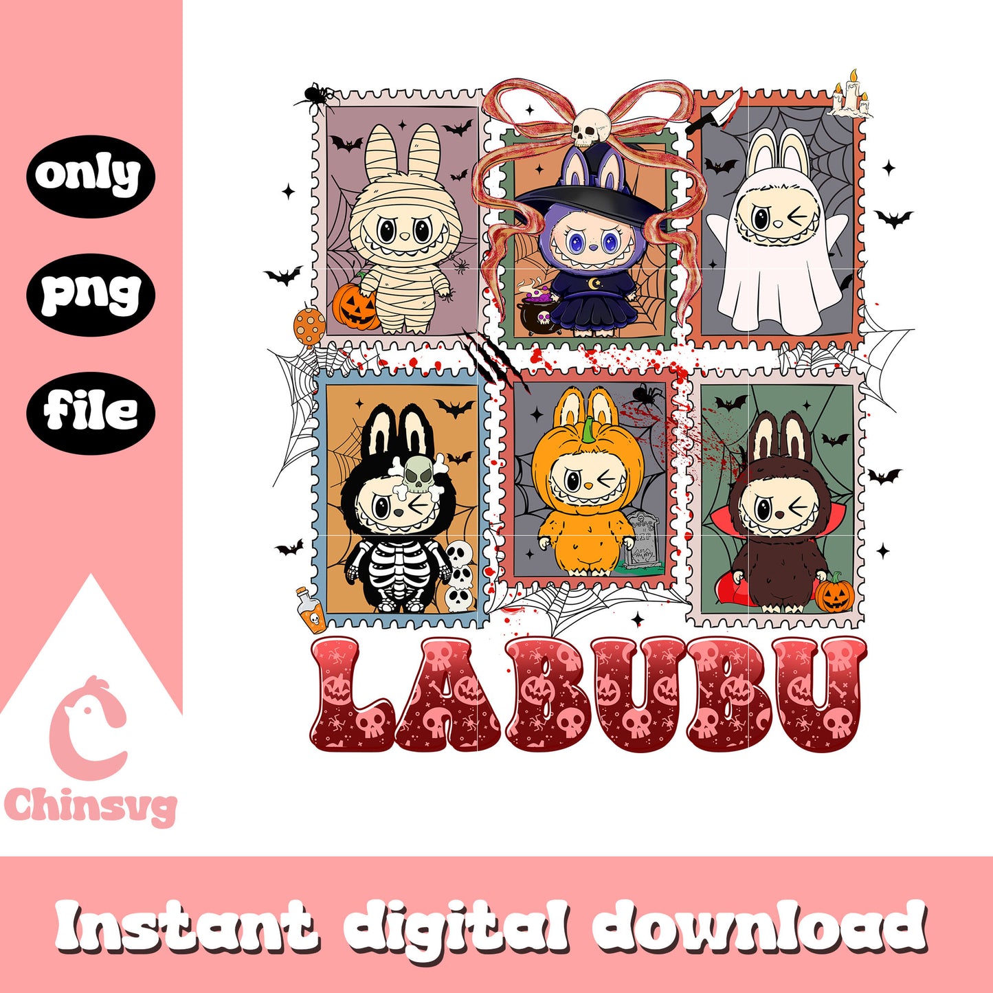 Labubu halloween coquette stamp png, halloween decoration png
