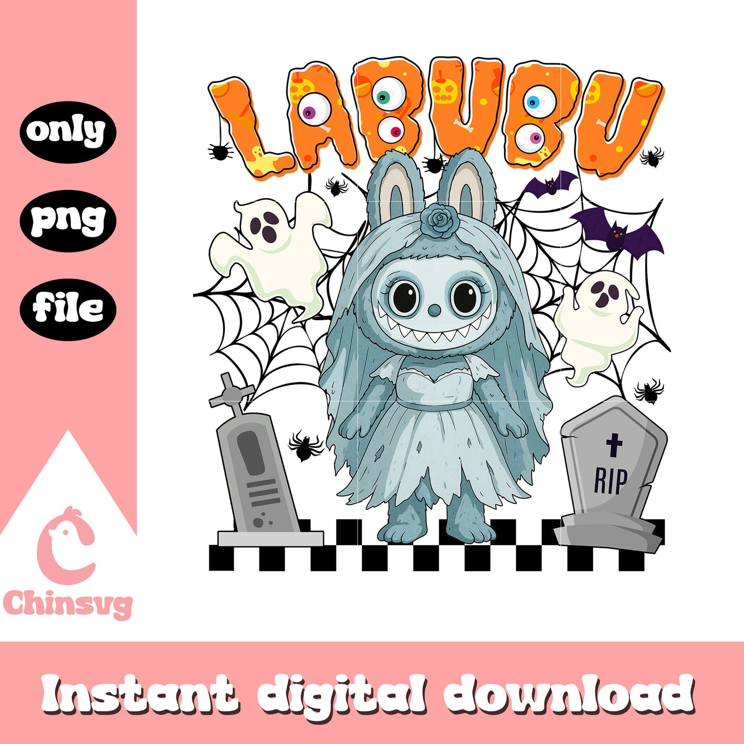 Labubu halloween ghost bride ver design png, labubu clothing png