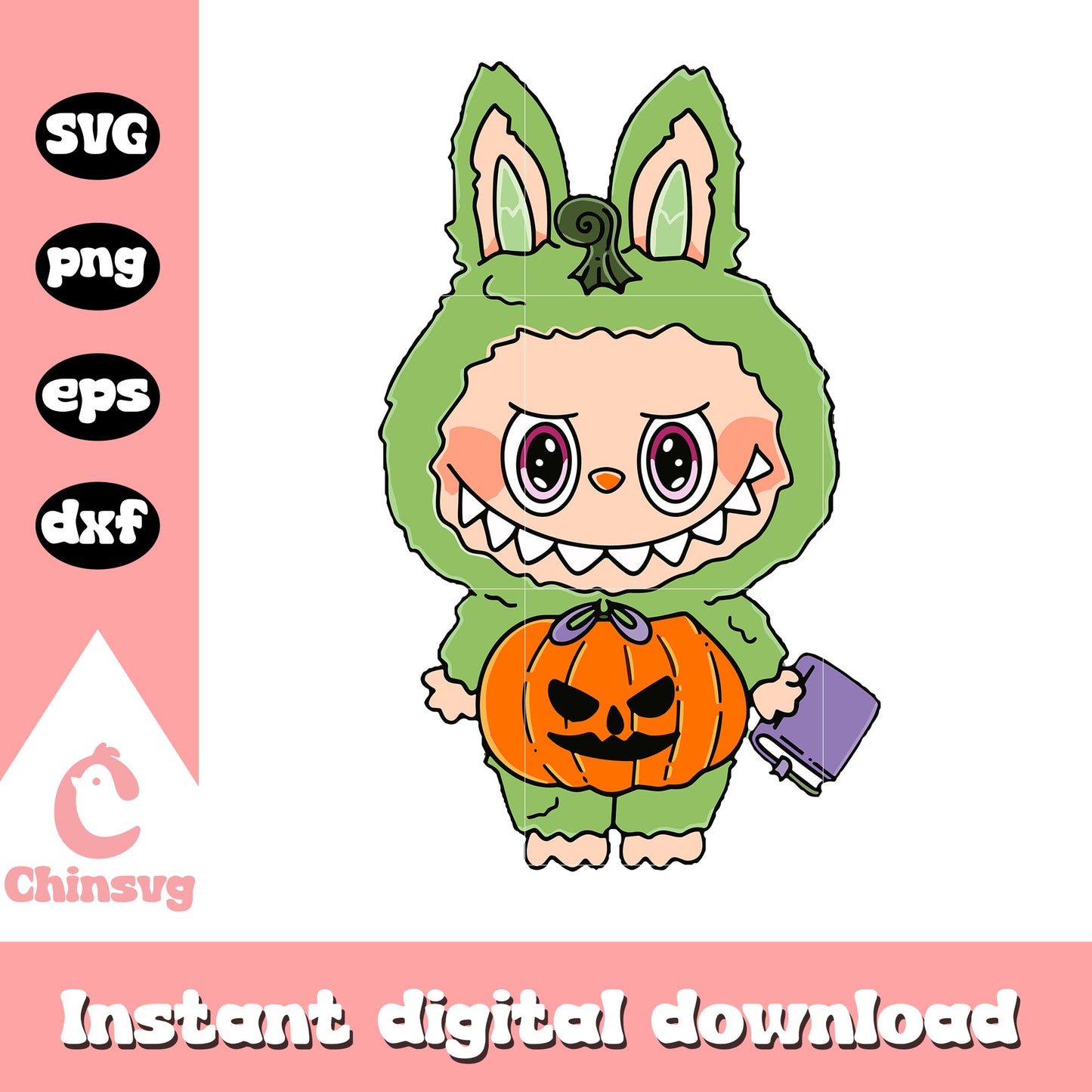 Labubu halloween pumpkin cute doll drawing design svg, halloween svg
