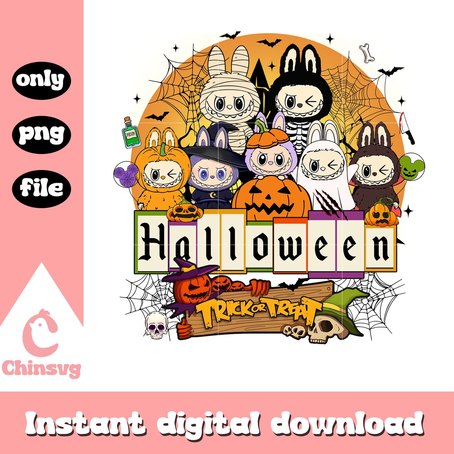 Labubu halloween trick or treat png, halloween design png
