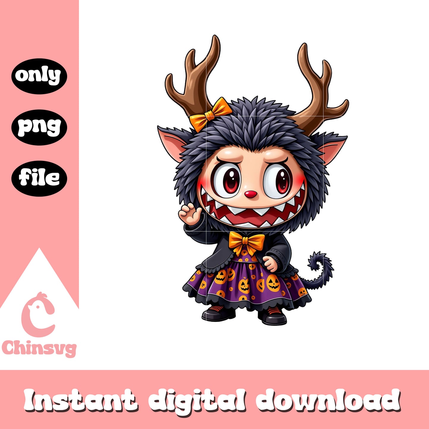 Labubu halloween witch deer design png, halloween day png