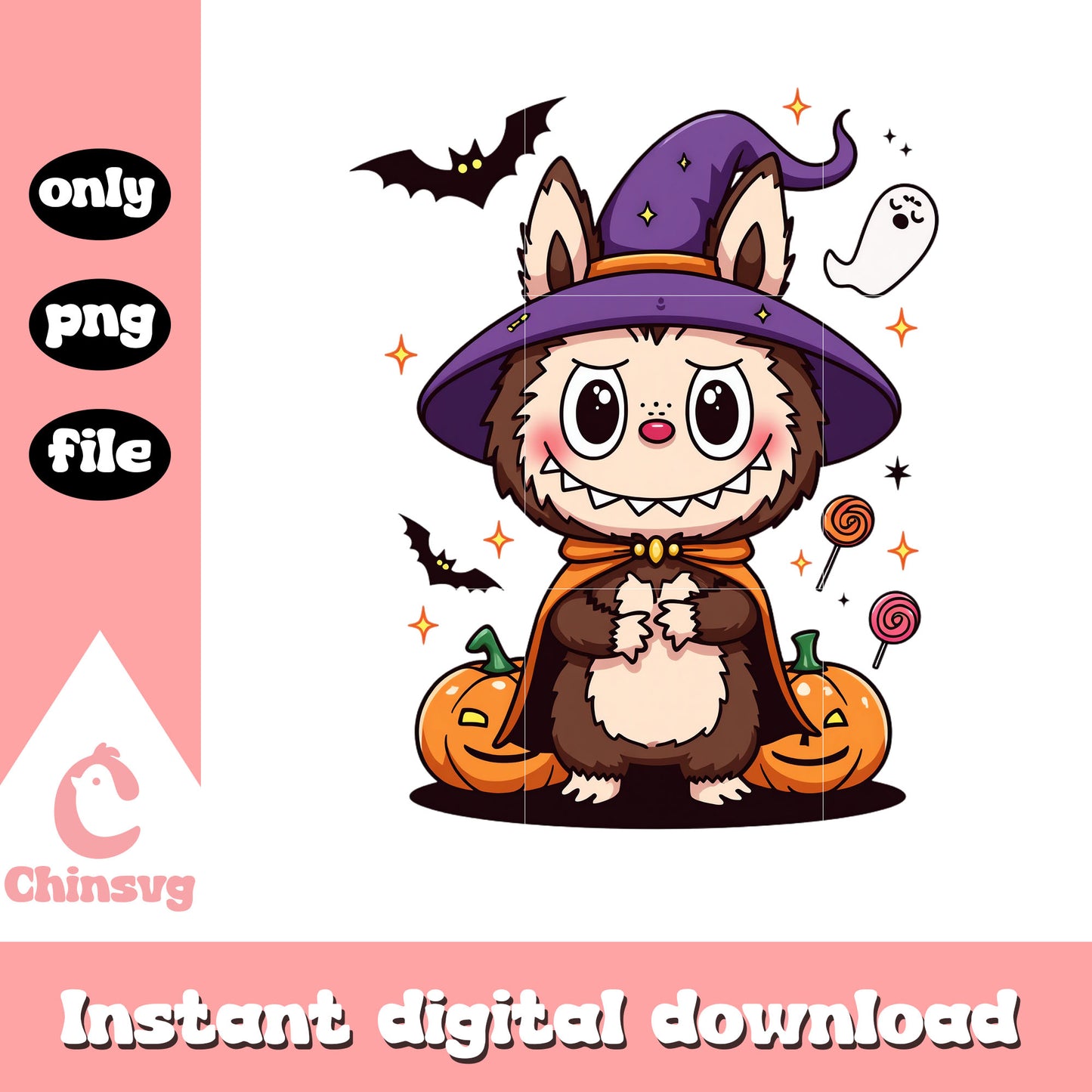 Labubu halloween witch hat design png, halloween clipart png