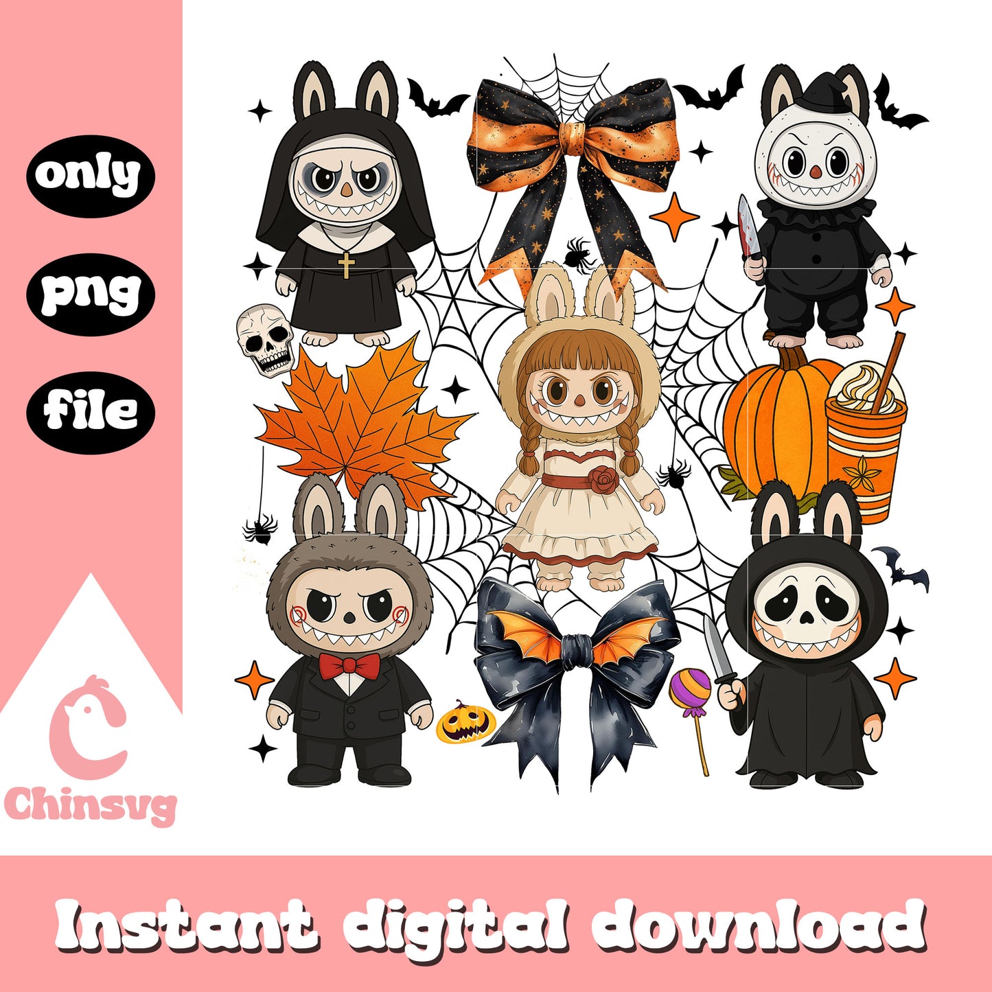 Labubu horror character on halloween png, scary movies png