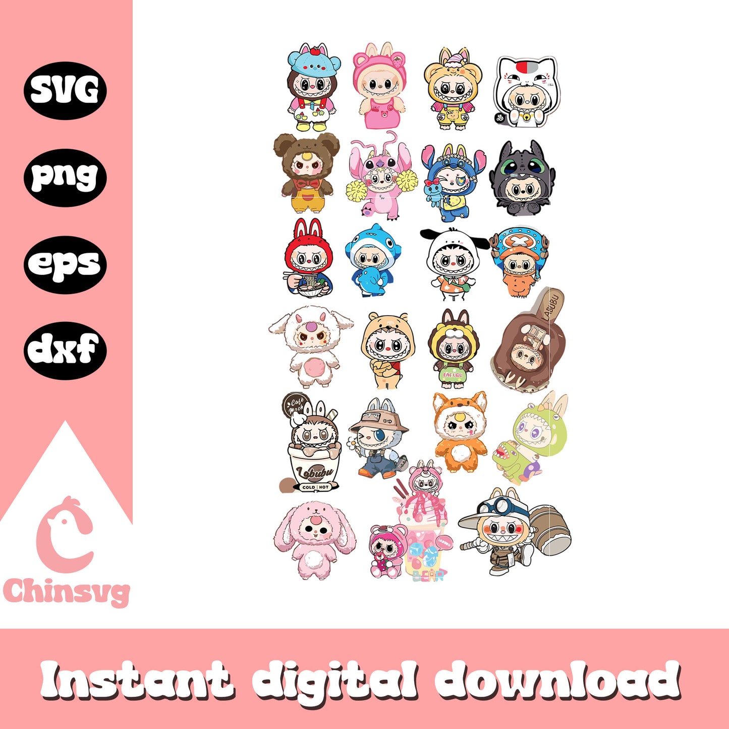 Labubu infinite styles cute doll drawing svg, labubu monster svg