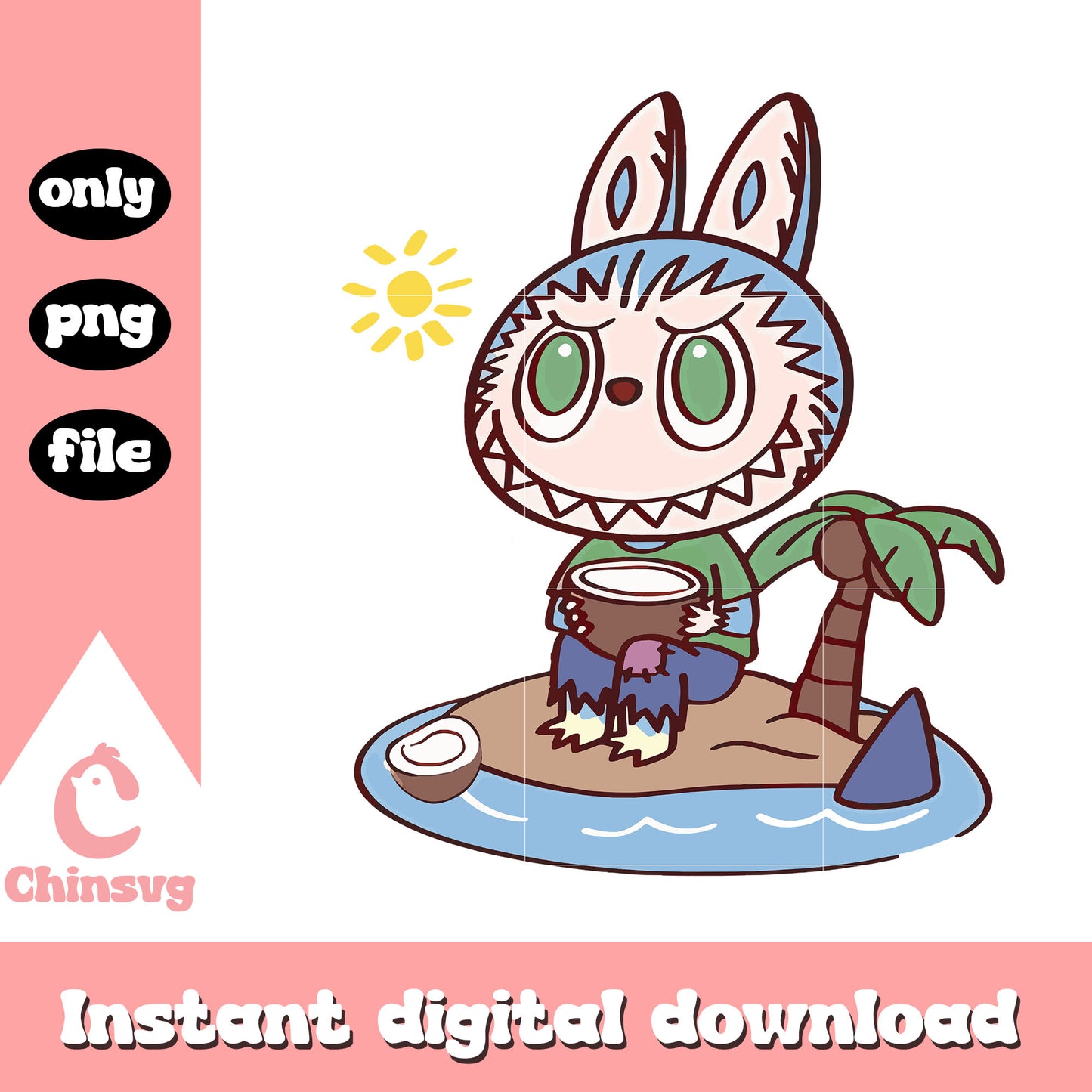 Labubu island getaway design png, labubu clothing png