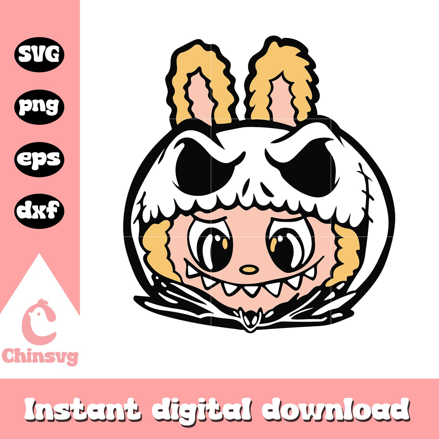 Labubu jack skellington head svg, jack skellington halloween svg