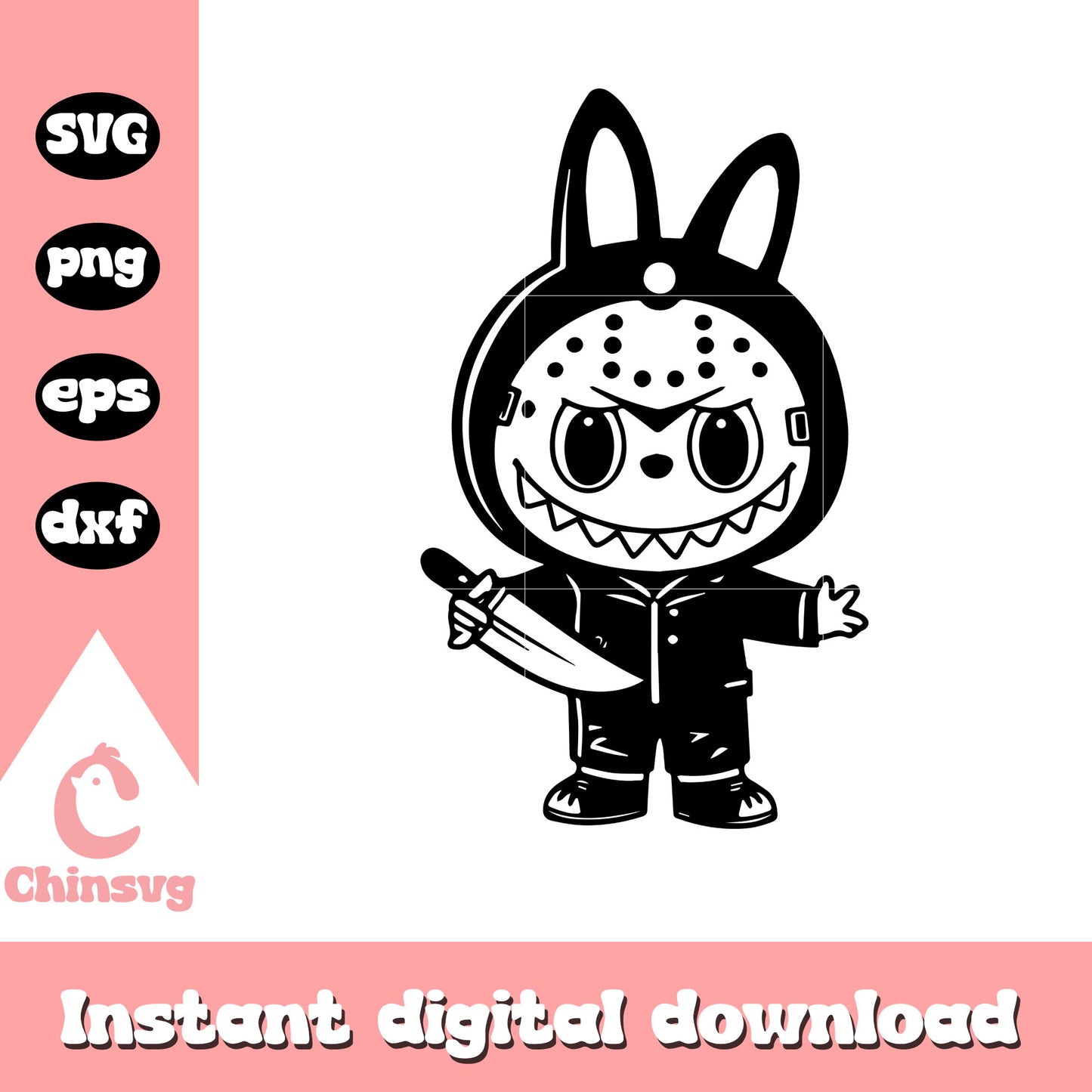 Labubu jason voorhees black svg, halloween jason voorhees svg