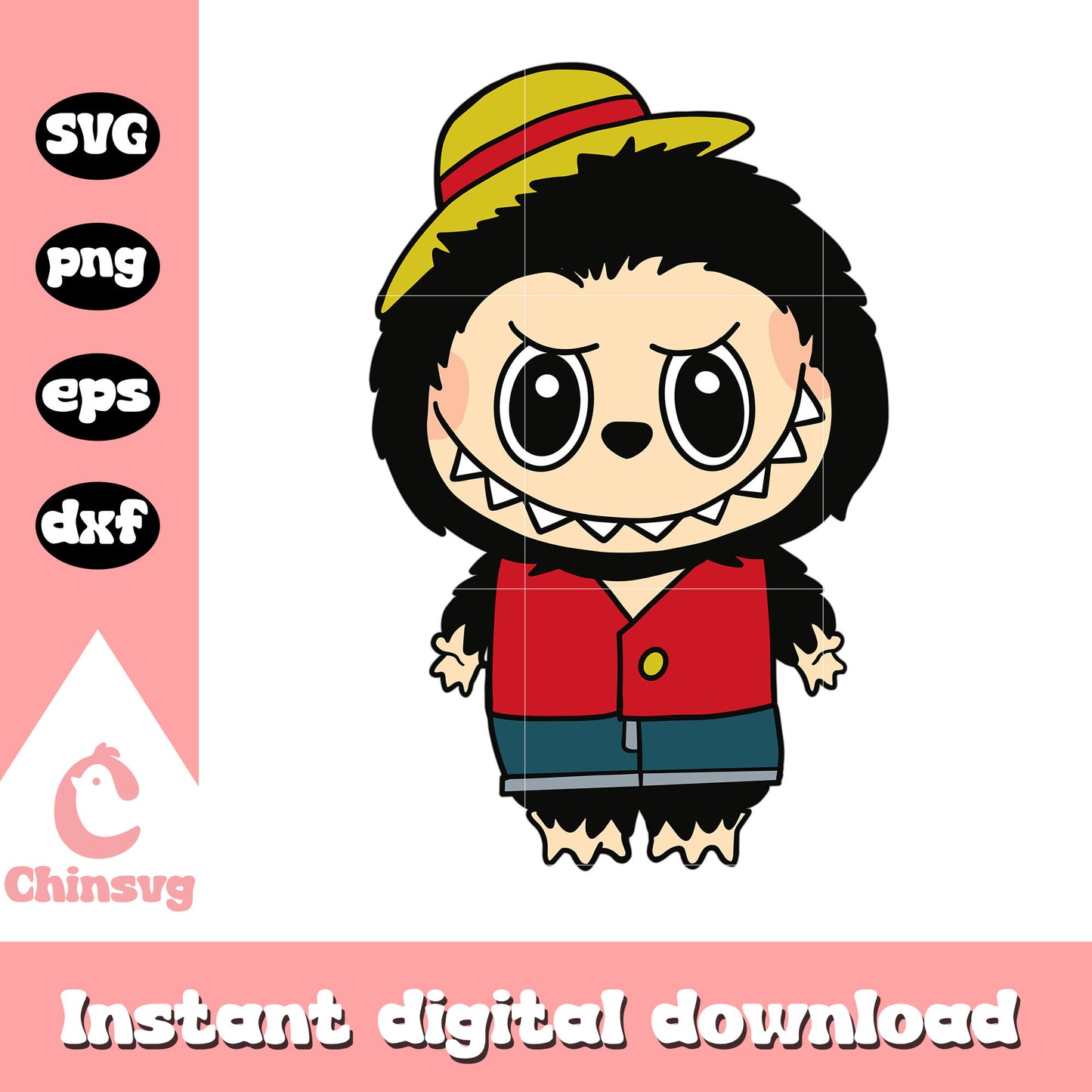 Labubu luffy cute doll drawing svg, luffy character svg