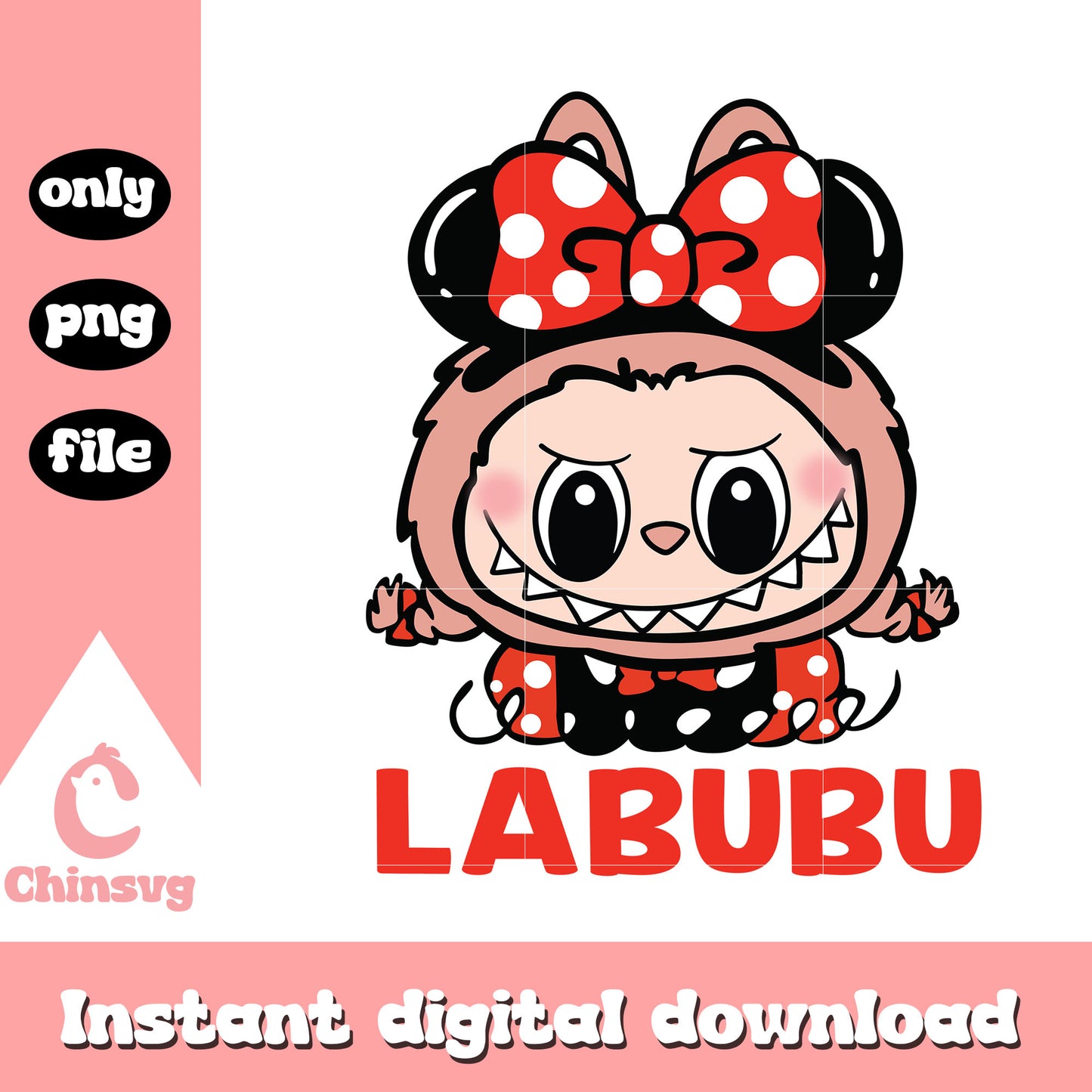 Labubu minnie mouse ear doll design png, labubu doll png