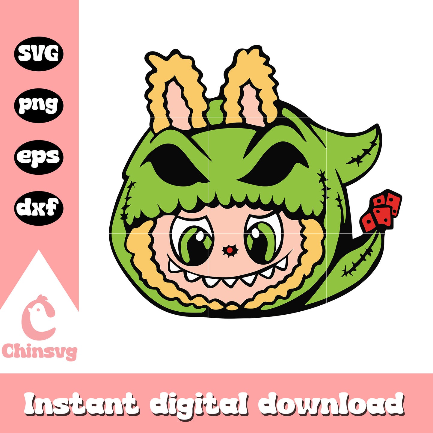 Labubu oogie boogie head svg, green oogie boogie svg, halloween svg