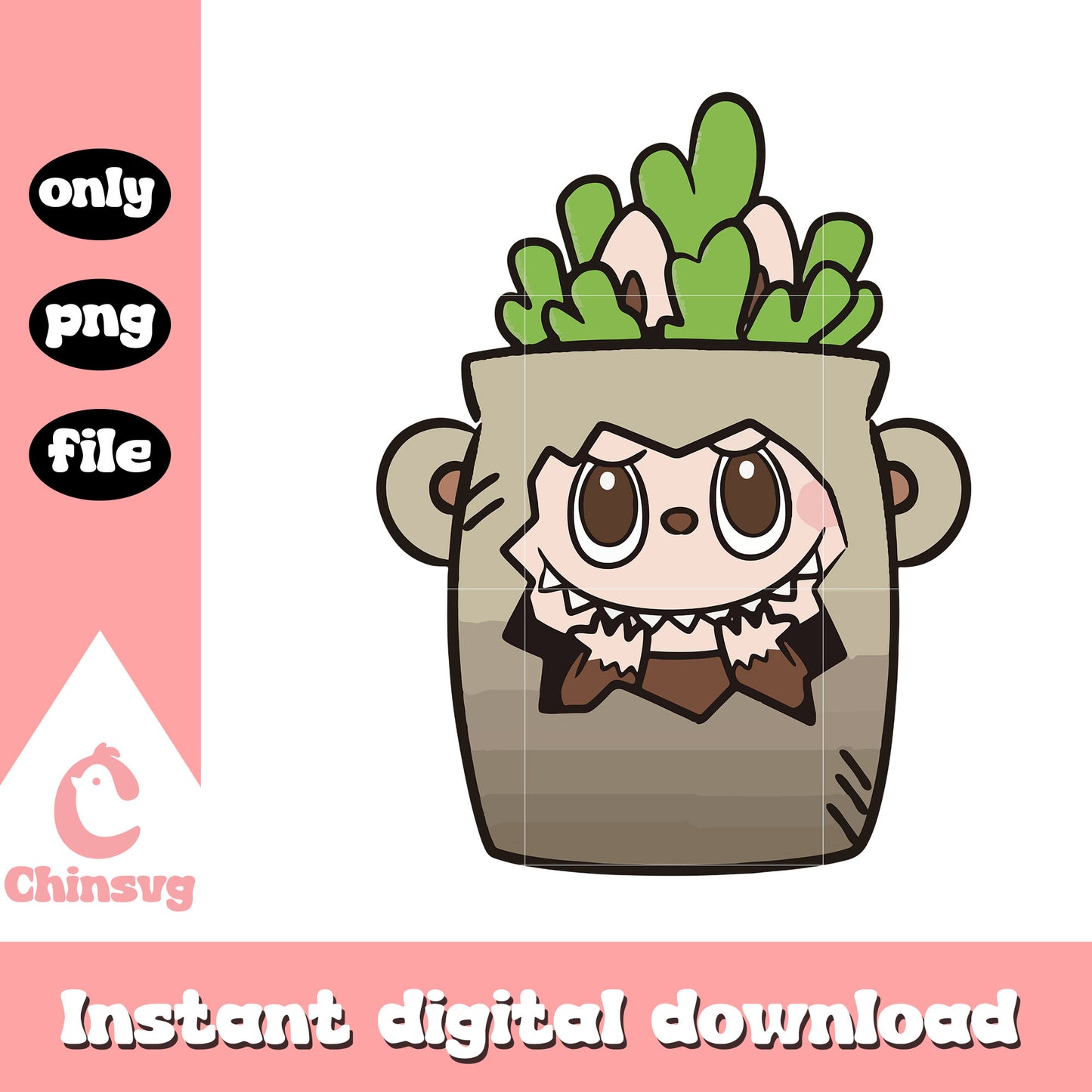 Labubu plant pot clothing design png, labubu monster png