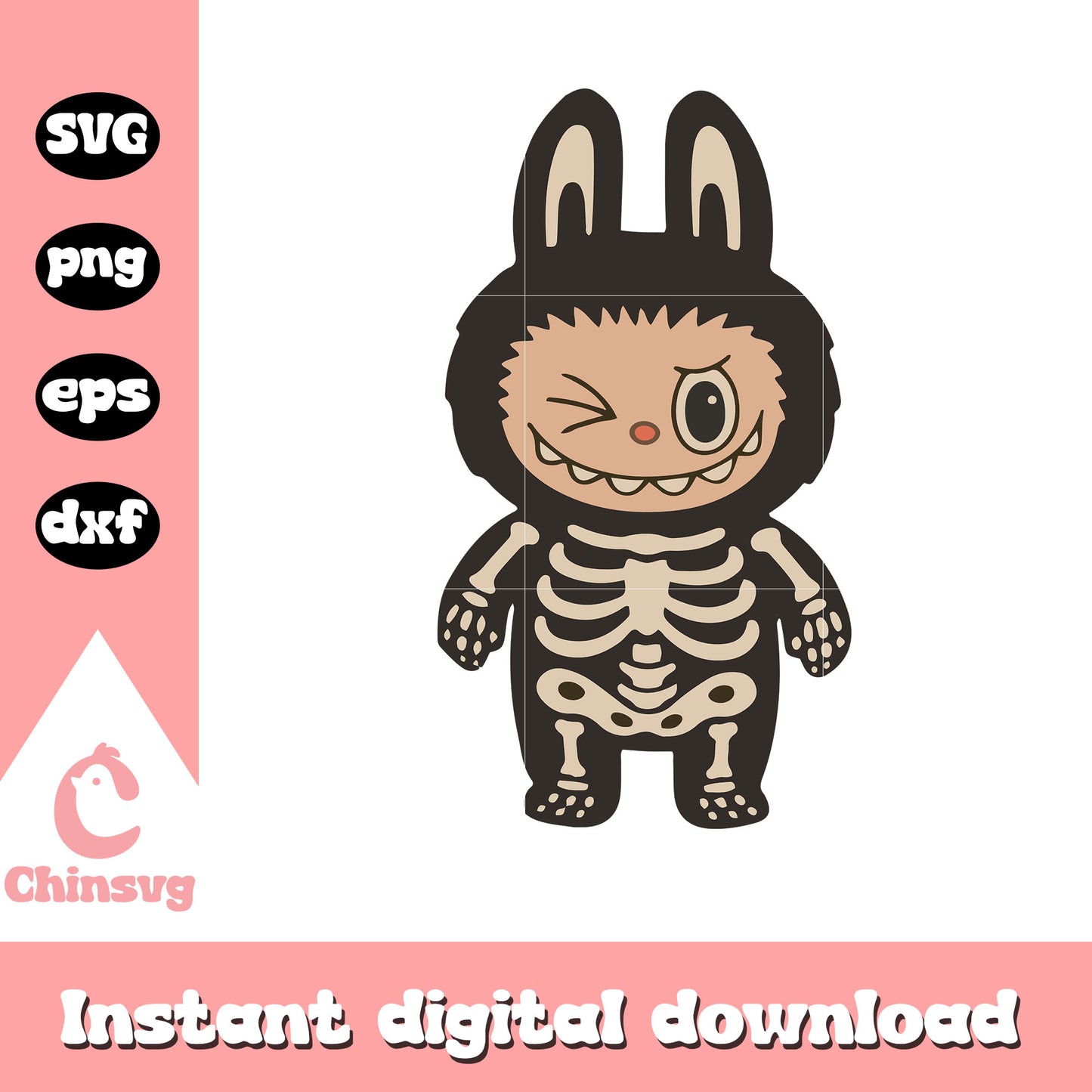 Labubu skeleton halloween design svg, happy halloween labubu svg