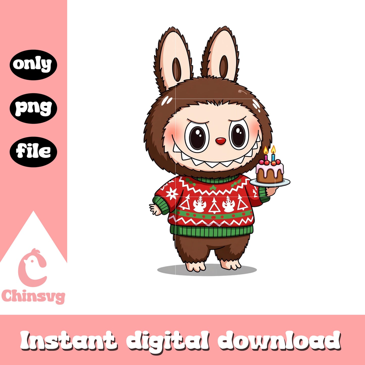Labubu the monster christmas sweater png, labubu demon png
