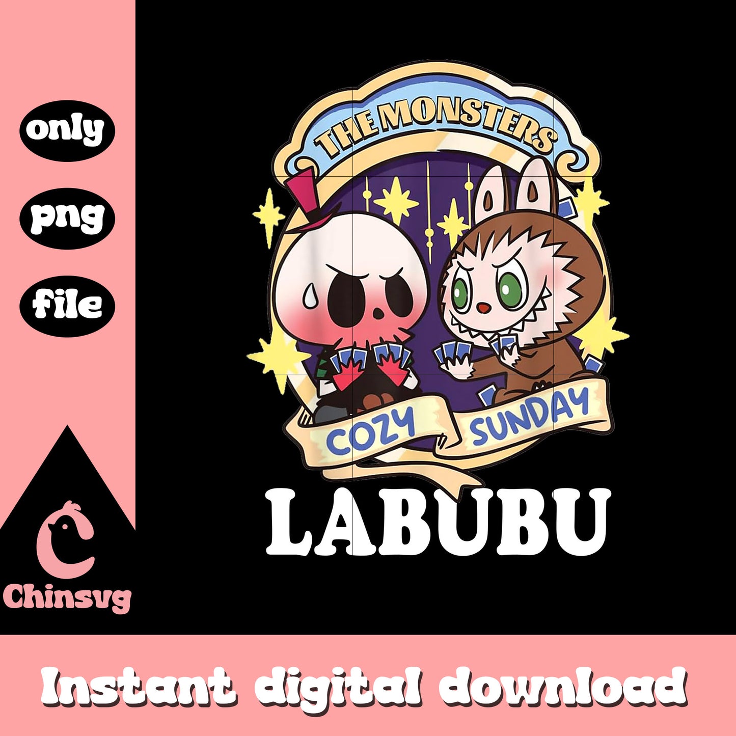 Labubu the monsters cozy sunday design png, labubu clothes png