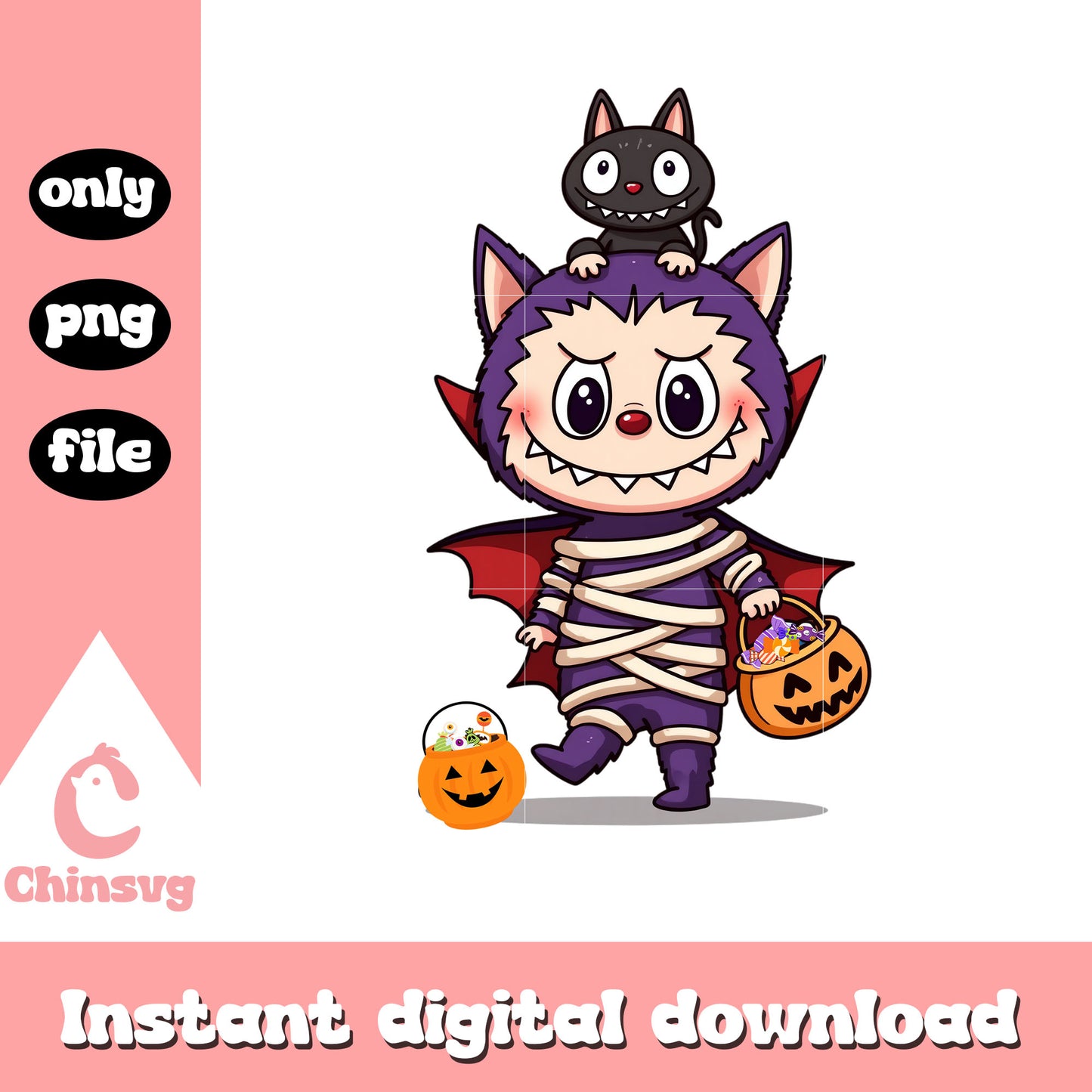 Labubu vampire monster halloween png, vampire halloween png