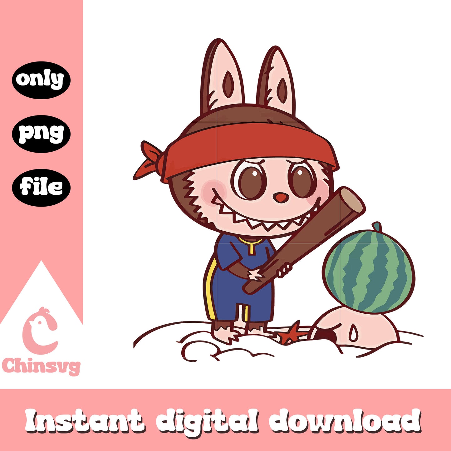 Labubu watermelon clipart design png, labubu character png