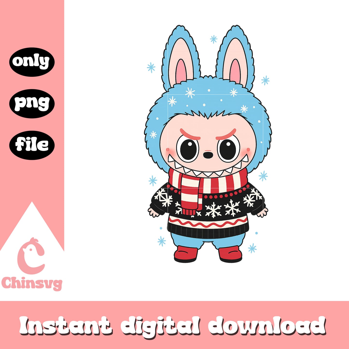 Labubu wear sweater on christmas png, labubu outfits png