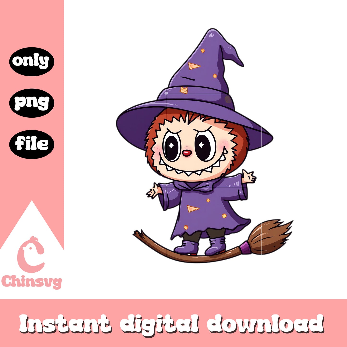 Labubu witch clothes design png, labubu the monster png
