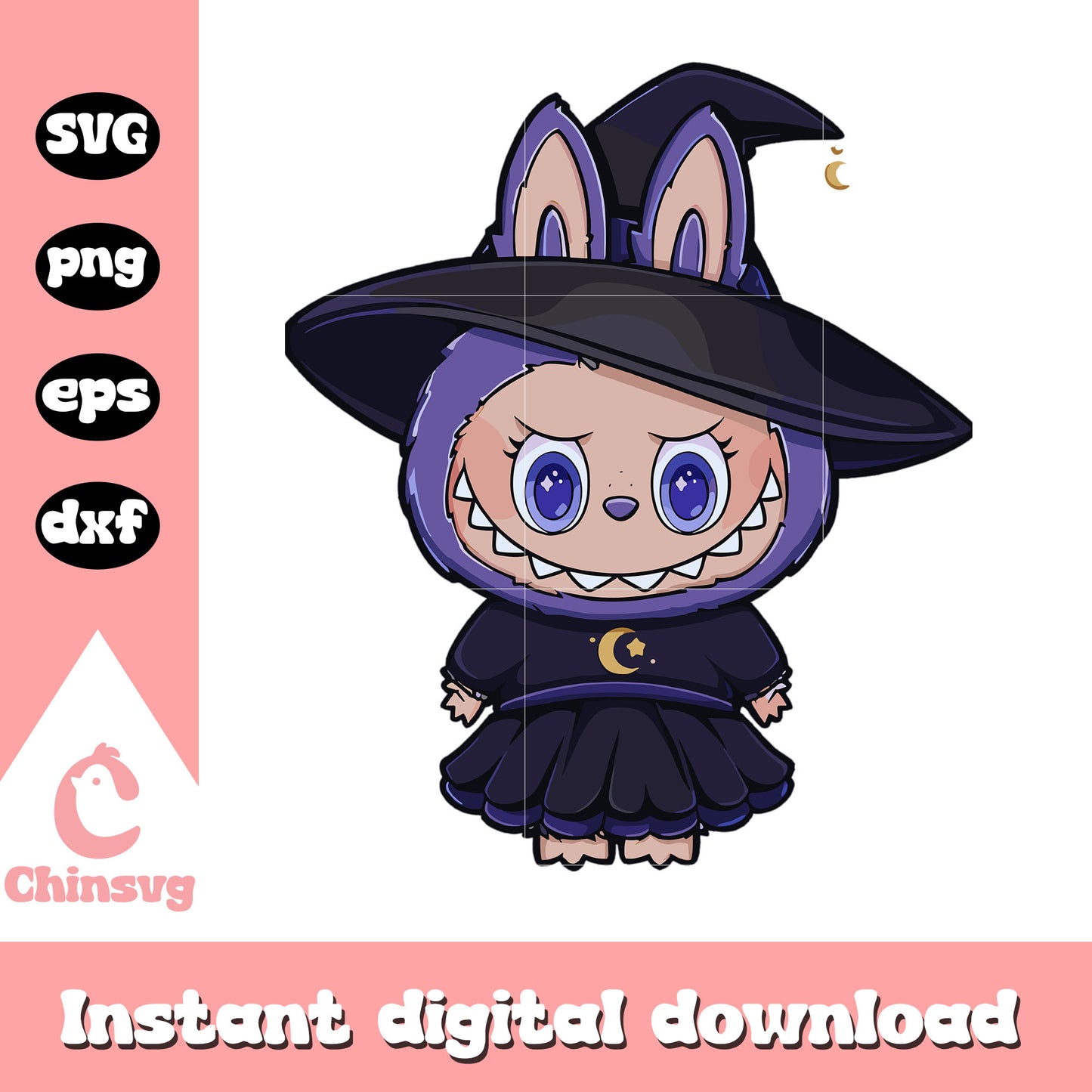 Labubu witch drawing design svg, witch halloween svg, labubu svg