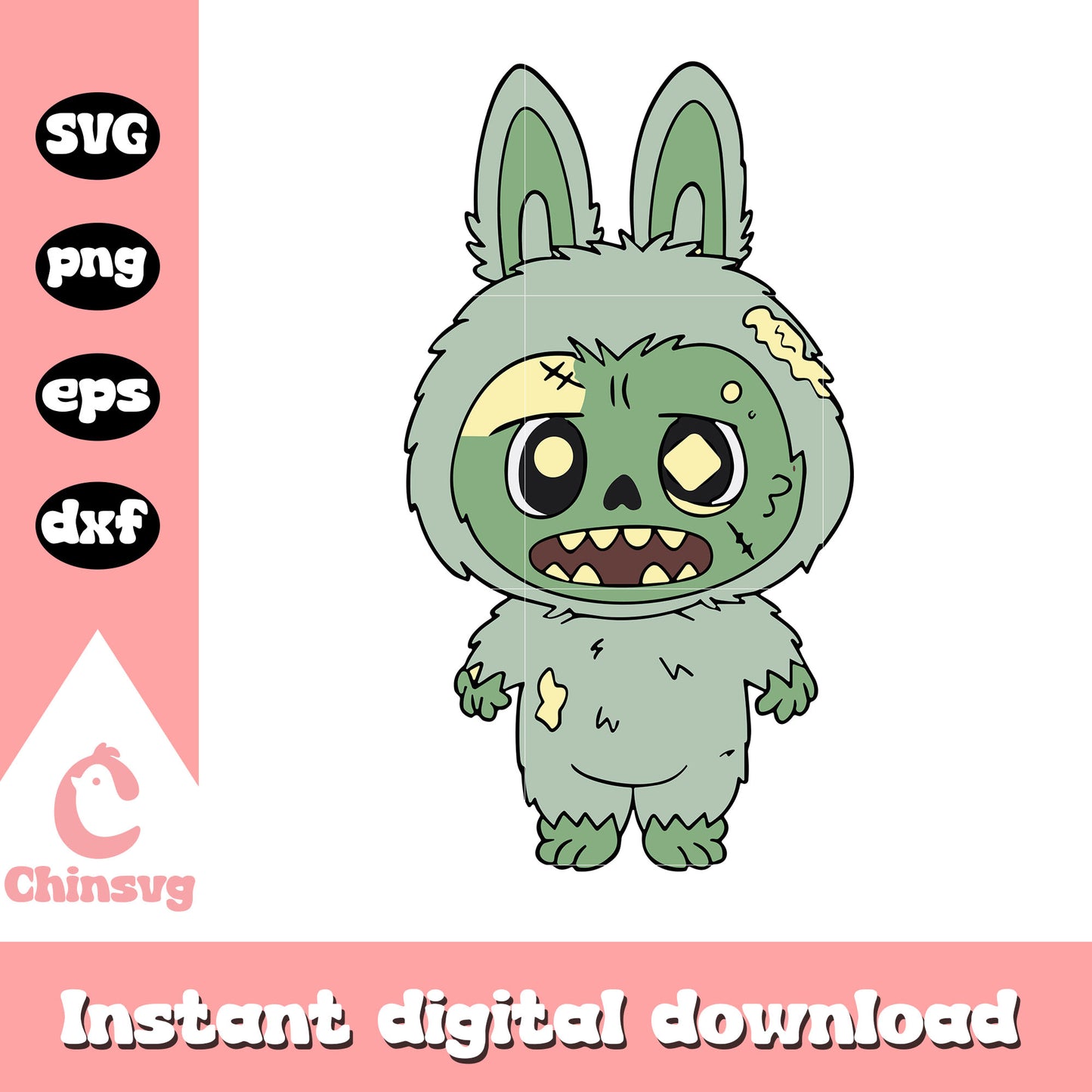 Labubu zombie halloween drawing svg, pop mart labubu svg