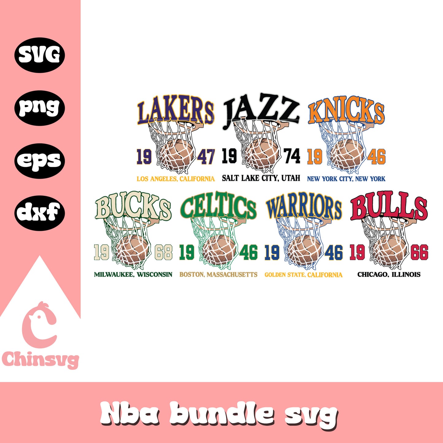 Lakers 1947 Los Angeles California bundle svg, all nba team svg