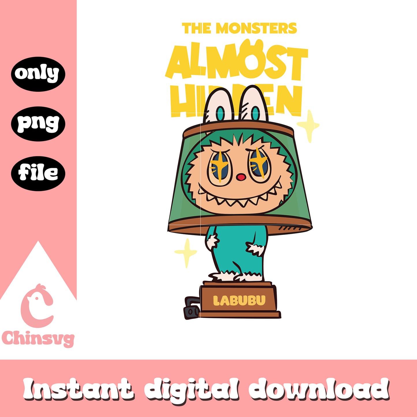 Lamp shade labubu clipart design png, monster labubu png