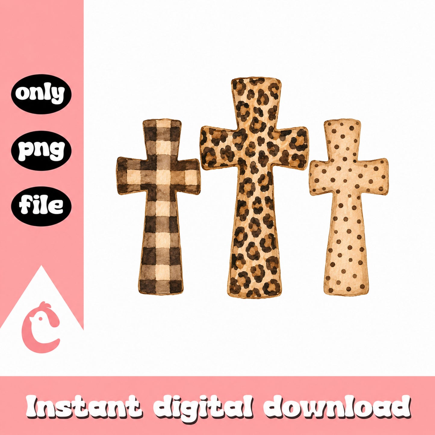 Leopard Print Cross PNG Bundle, Polka Dot Cross Clipart, PNG Files