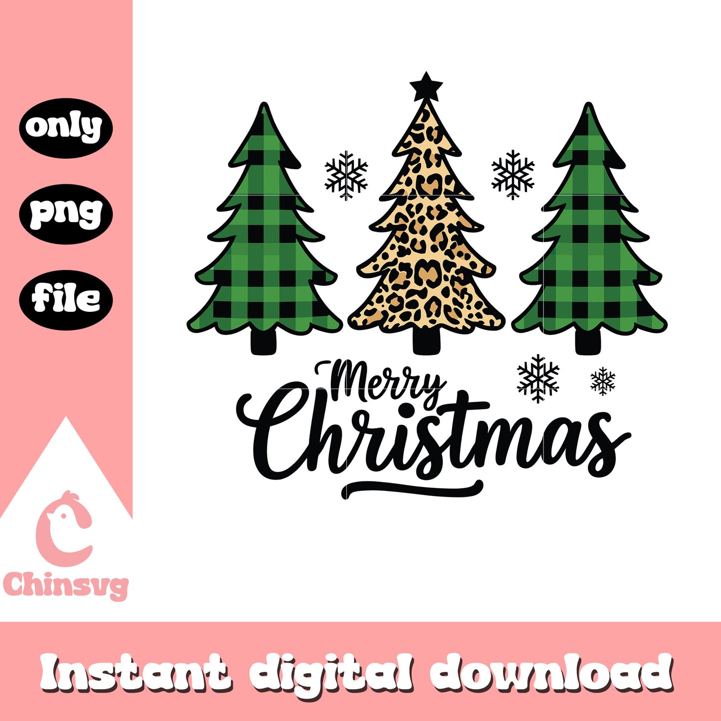 Leopard merry christmas tree png, plaid christmas tree png
