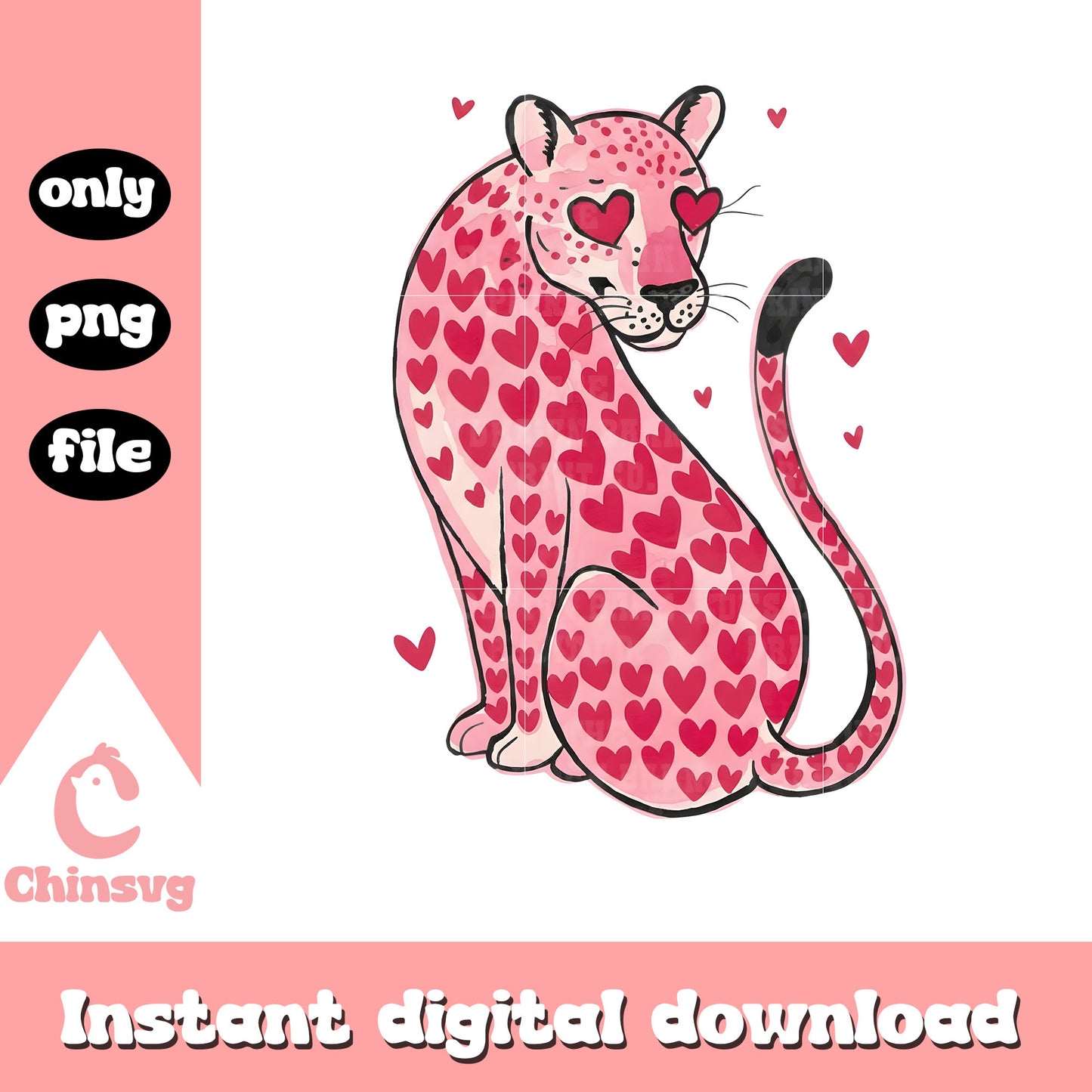 Leopart pink love valentine png, valentines animals png