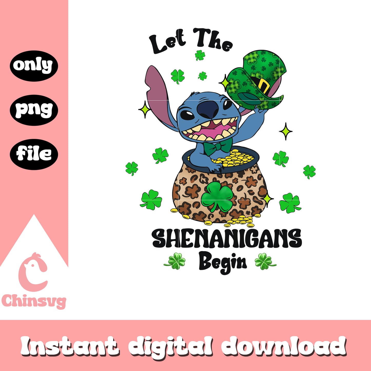 Let the shenanigans begin stitch saint patrick hat png, patrick's day png