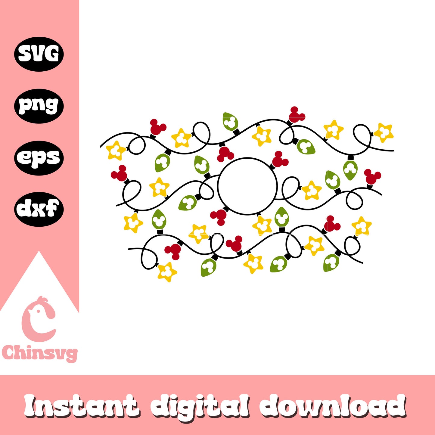 Light full wrap christmas design svg, led christmas lights svg