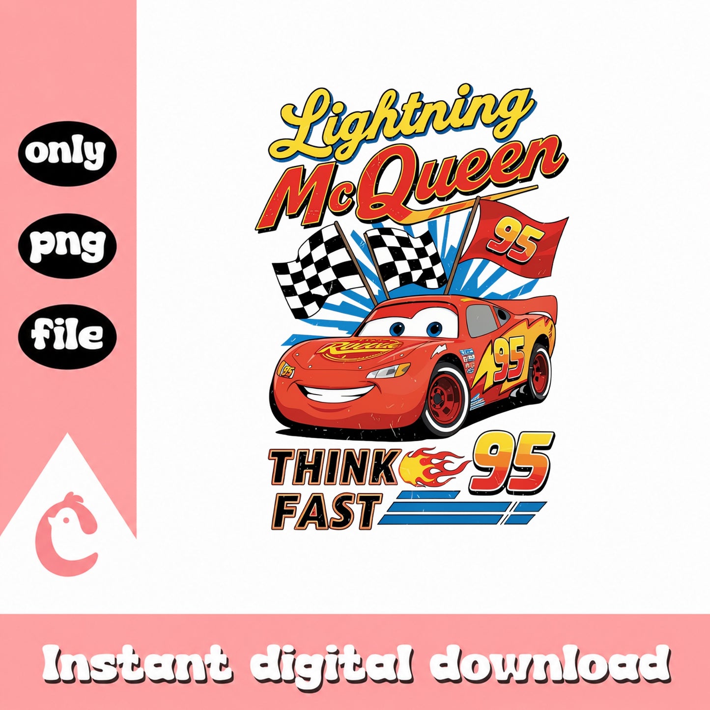 Lightning McQueen SVG PNG, Disney Cars SVG, Think Fast PNG