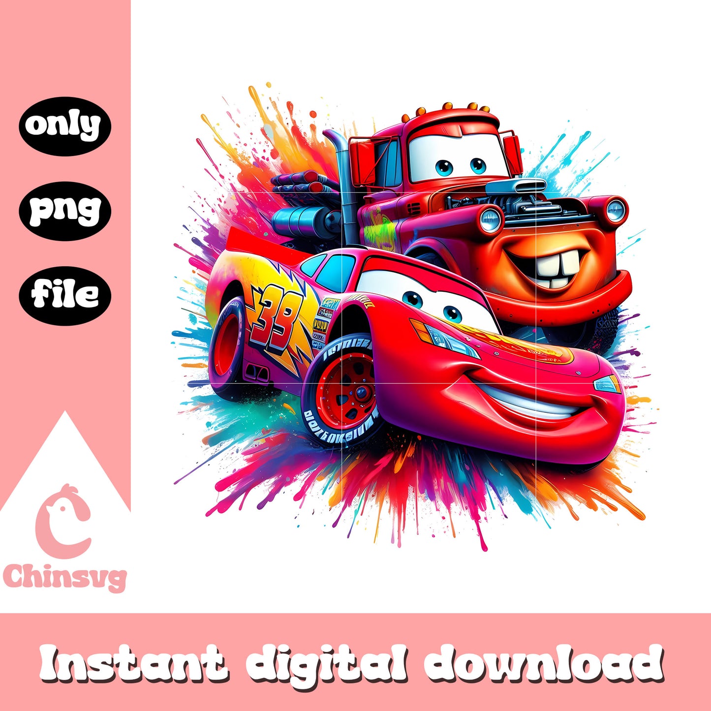 Lightning mc queen and tow mater design png, disney cars png
