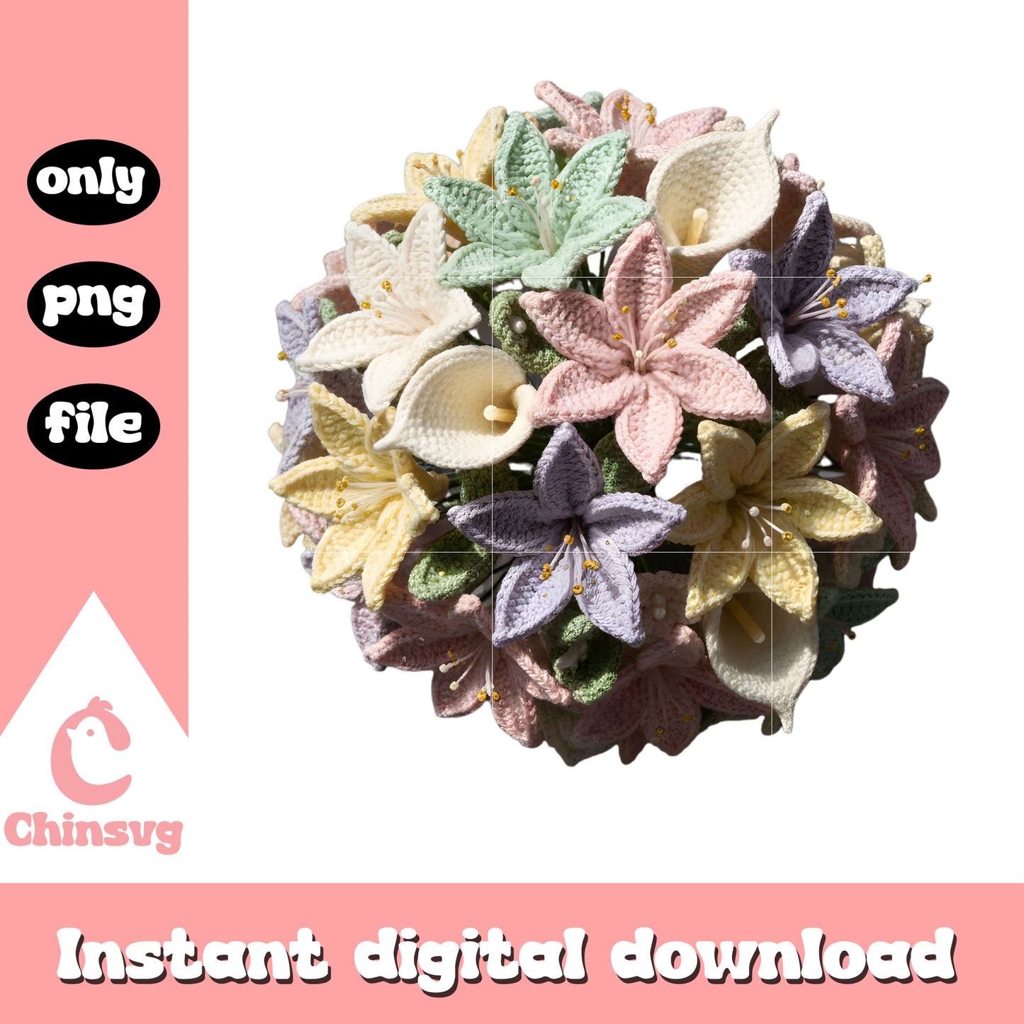 Lily flower crochet valentine png, valentines day flower png