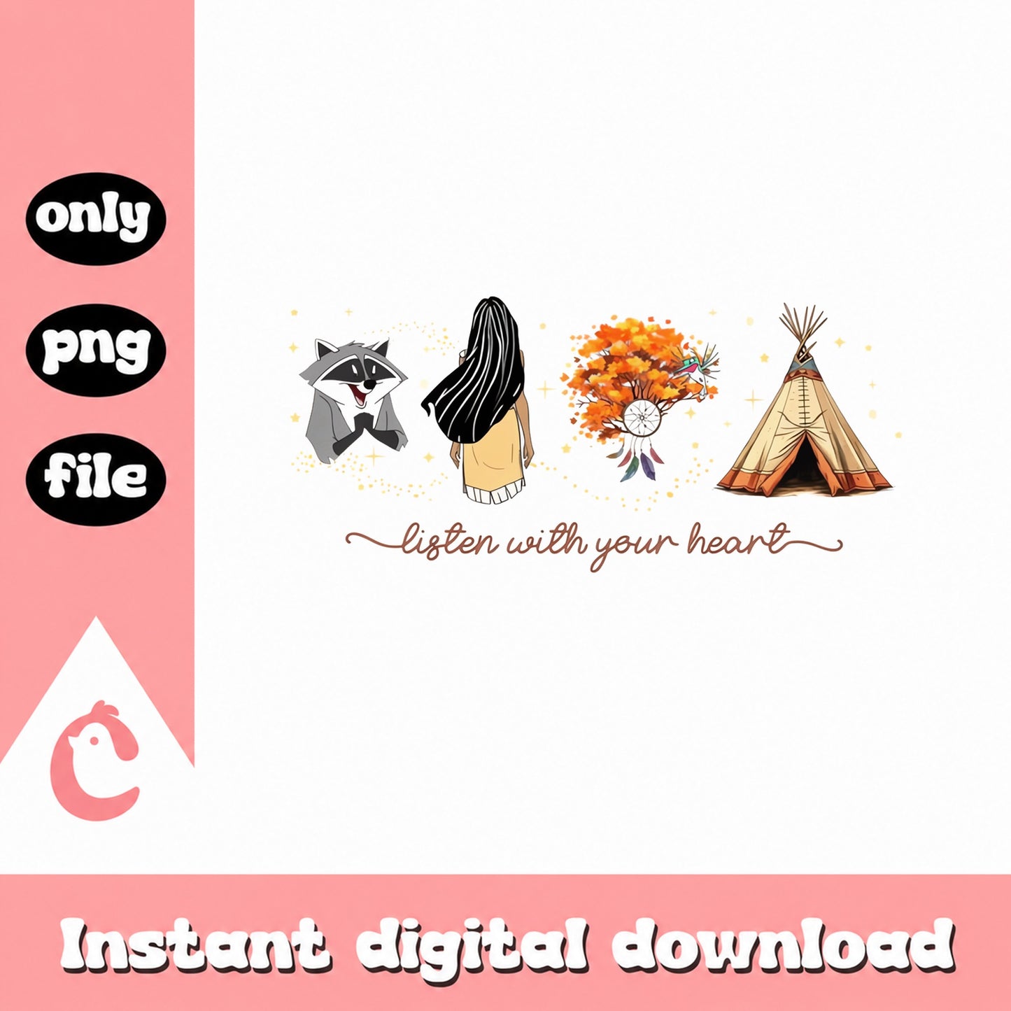 Listen With Your Heart PNG, Native American Clipart, Boho Tribal PNG