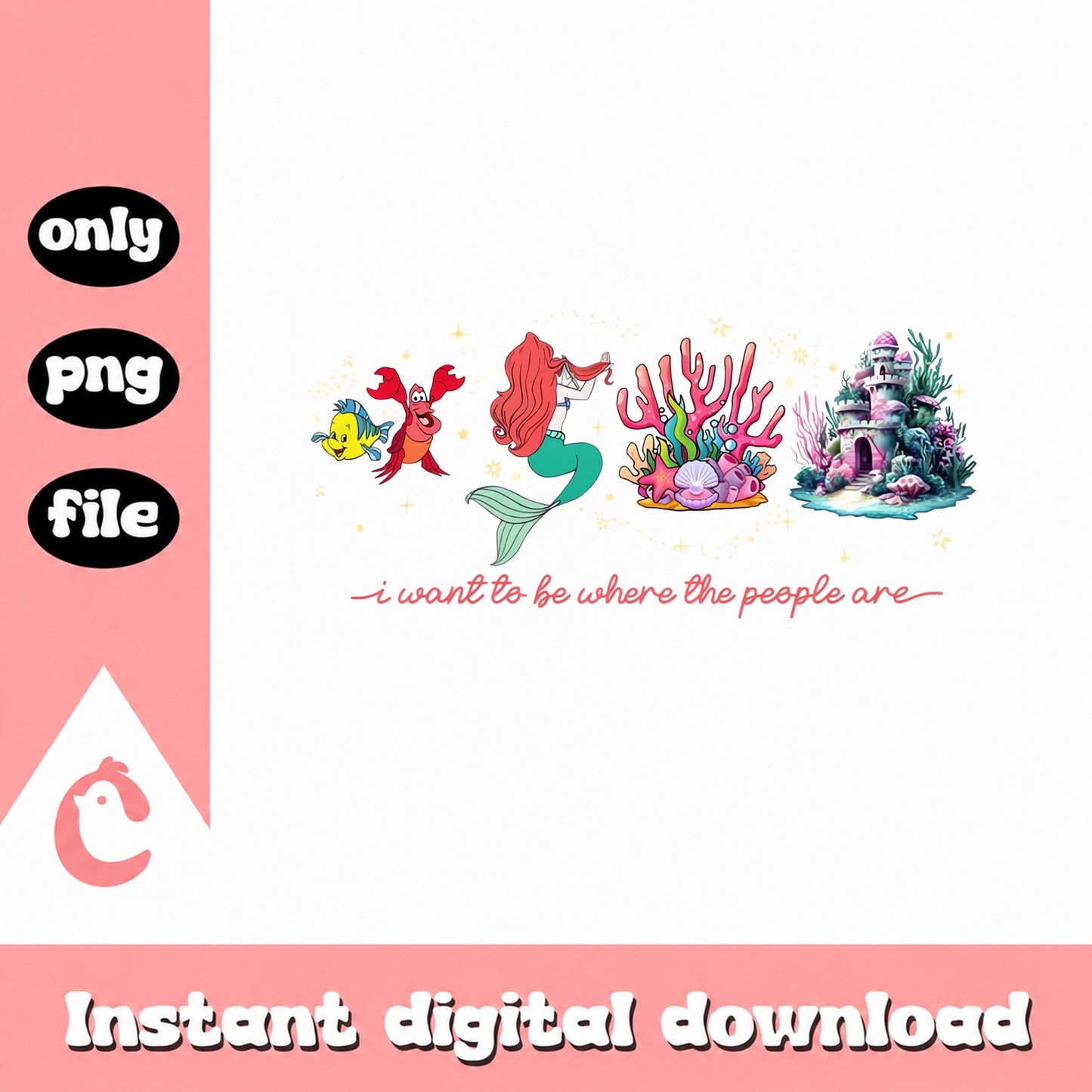 Little Mermaid PNG Bundle, Ariel Flounder Sebastian, Disney PNG