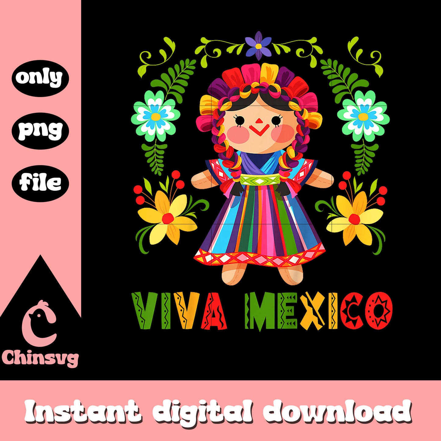 Little girl viva mexico floral png, mexico independance day png