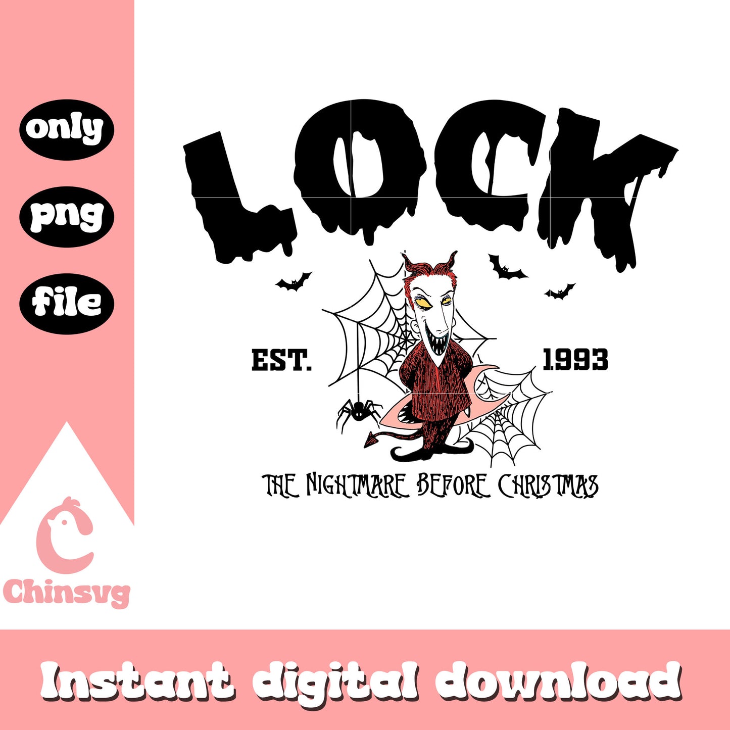 Lock est 1993 nightmare design png, lock night before christmas png
