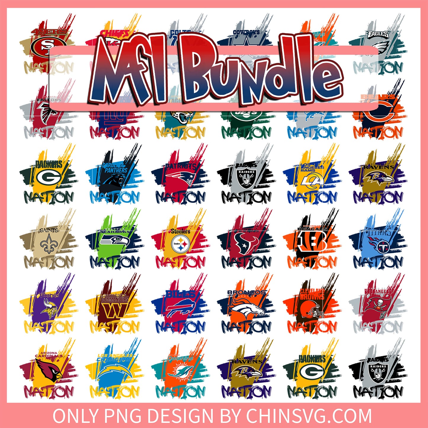 Logo 32 nfl team nation bundle png, all 32 nfl teams png