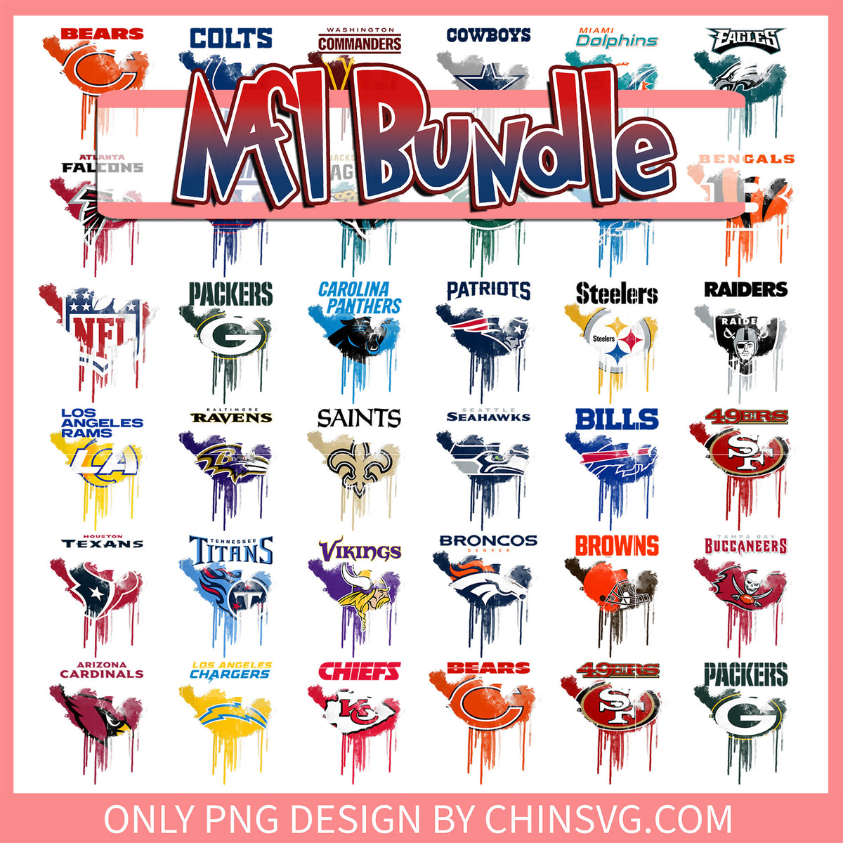 Logo nfl map water dropping bundle png, 32 nfl teams png