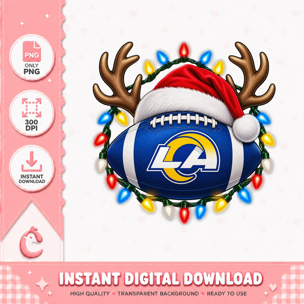 Los Angeles Rams Christmas PNG, Football Santa Hat, Reindeer PNG