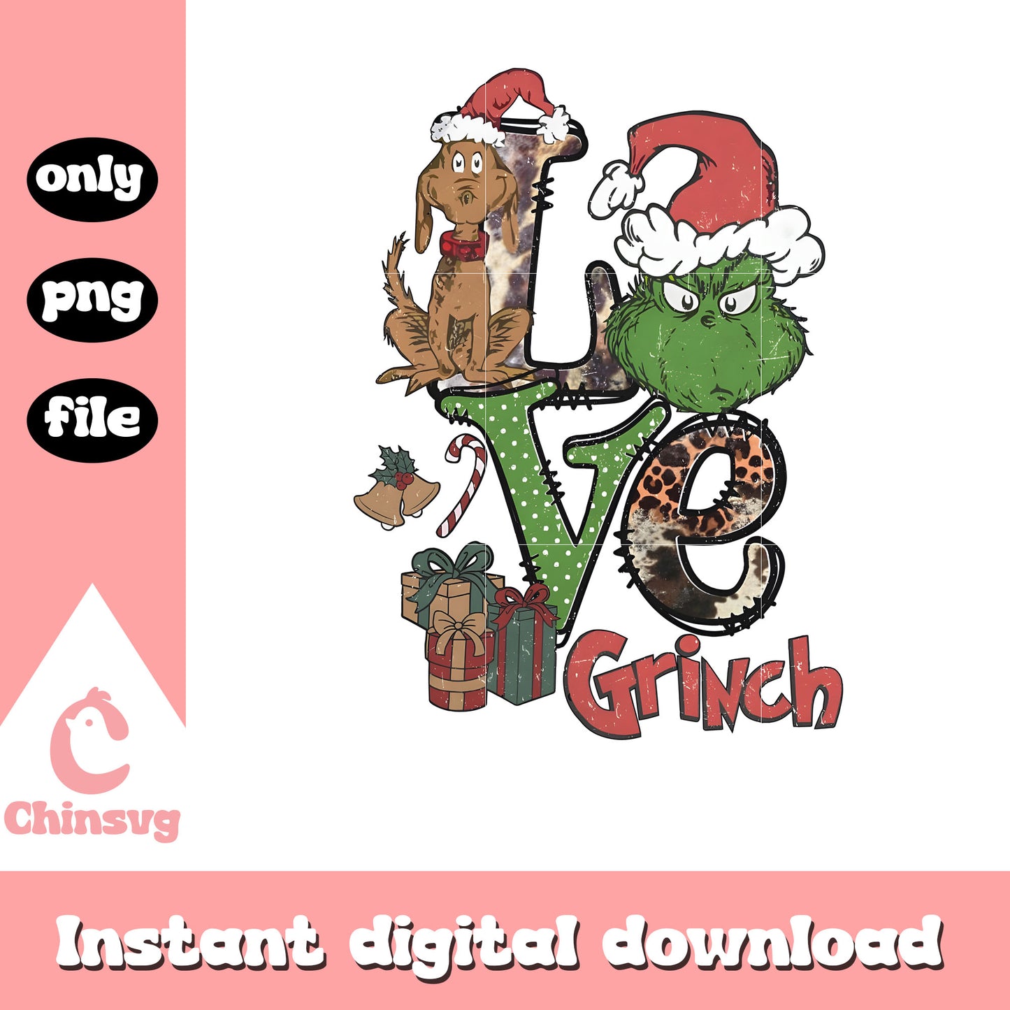 Love grinch font christmas png, max and the grinch png