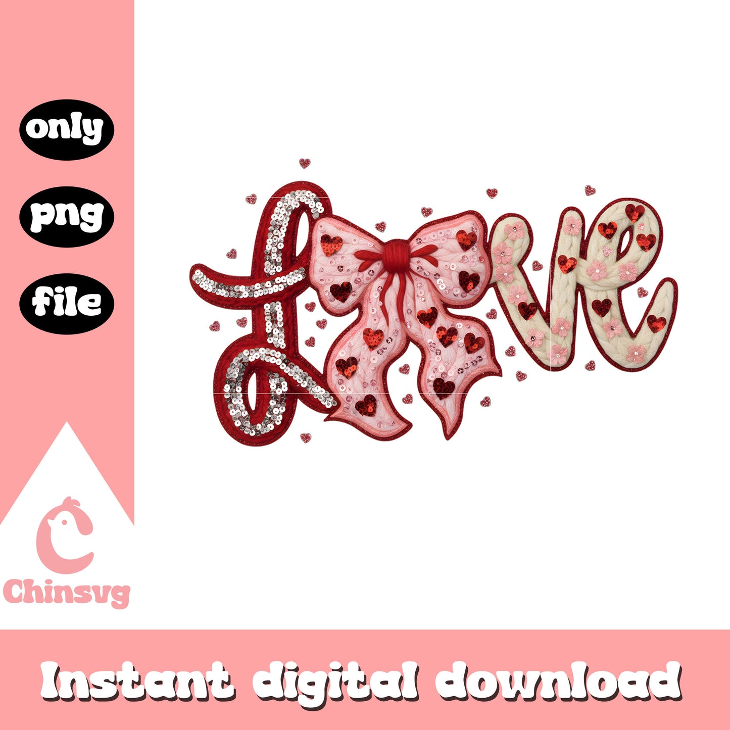 Love bow digital crochet png, happy valentine my love png