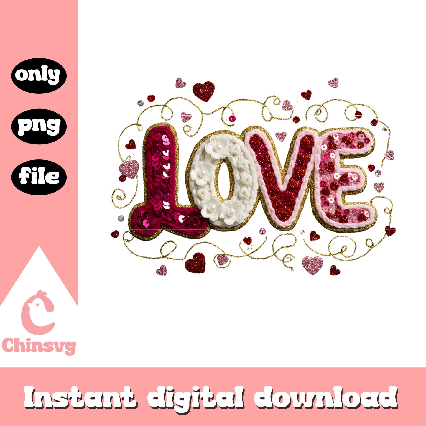 Love crochet flower hearts png, valentines day love png
