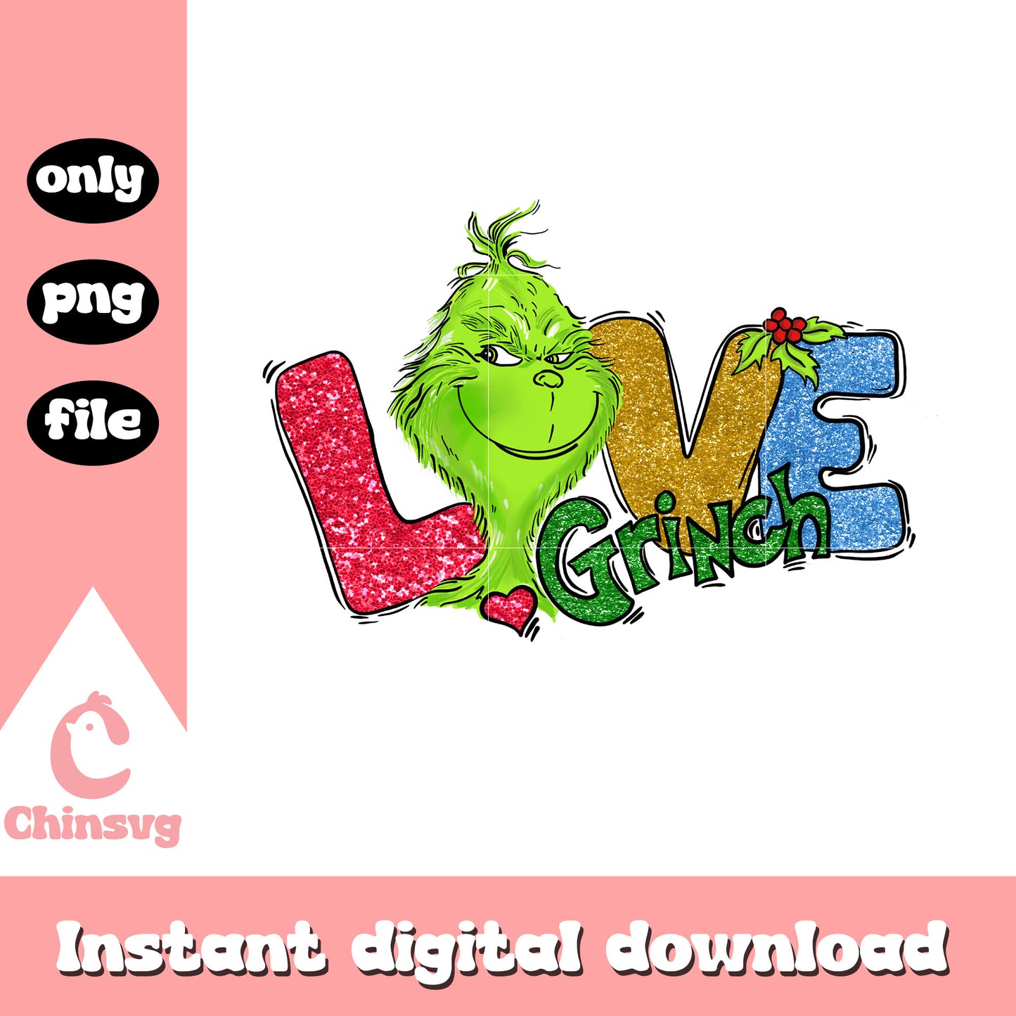 Love grinch retro christmas design png, the grinch face png