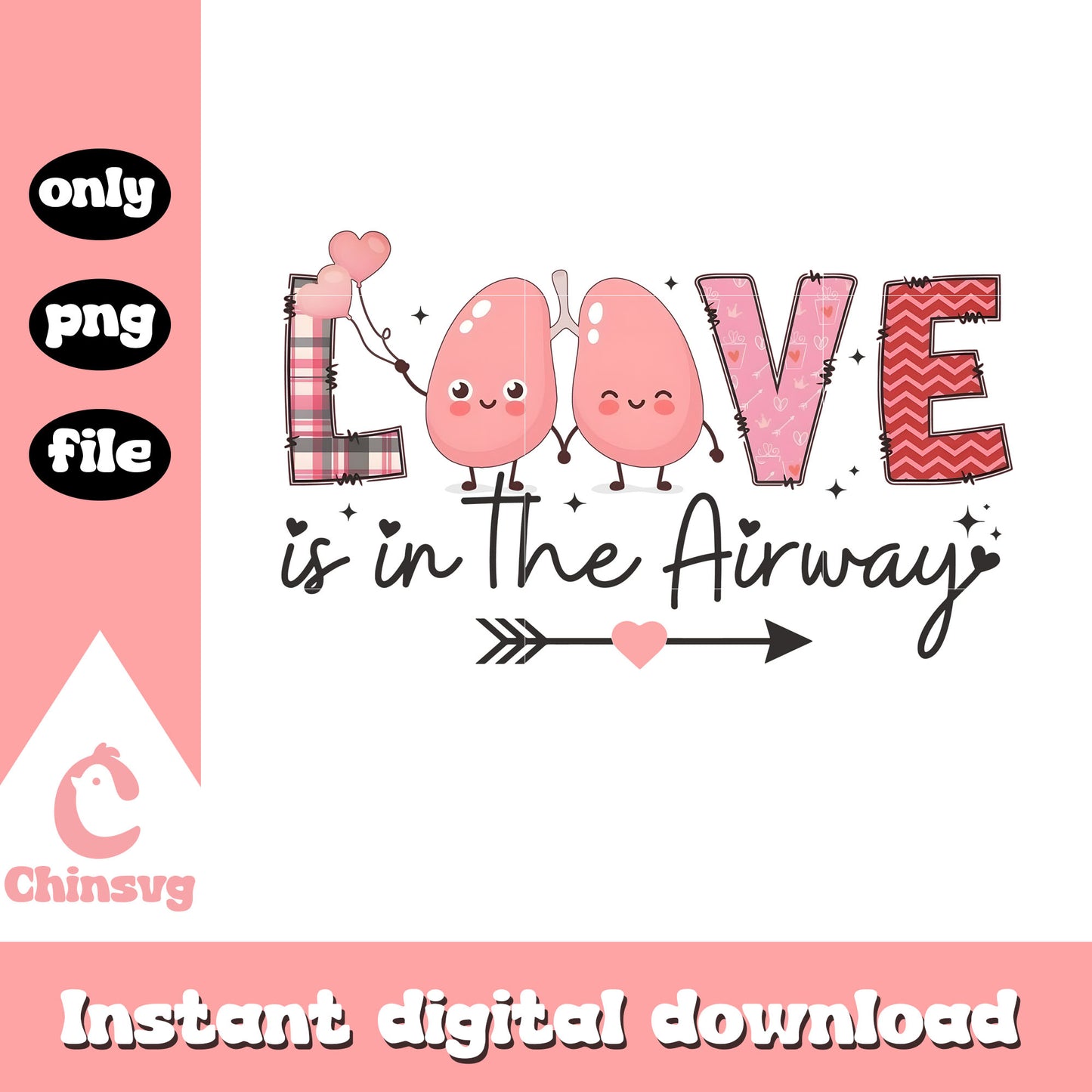 Love is in the airway Png, lungs together png, valentine png