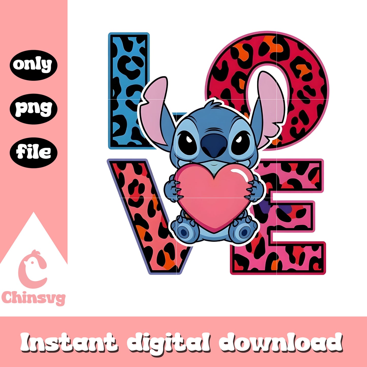 Love leopard stitch valentine png, stitch valentines day png
