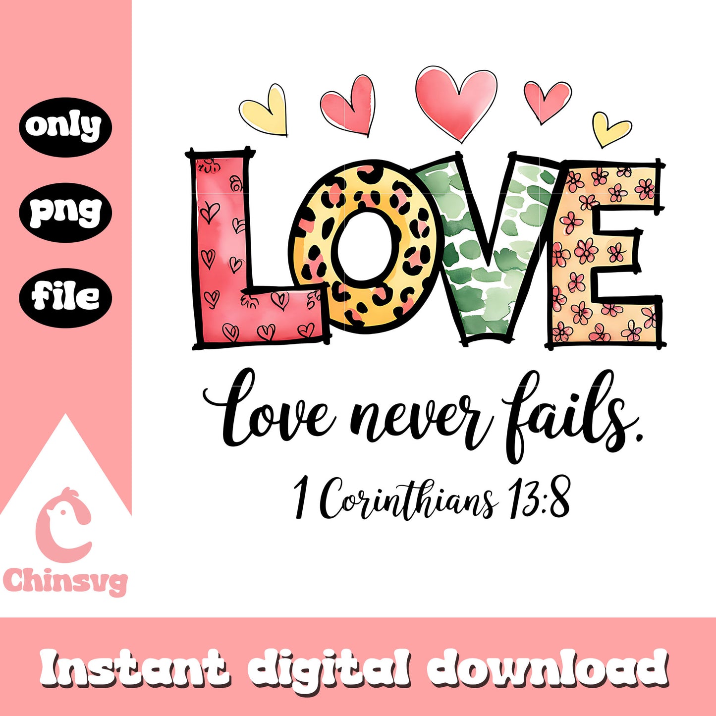 Love never fails valentine font png, love png, valentine png