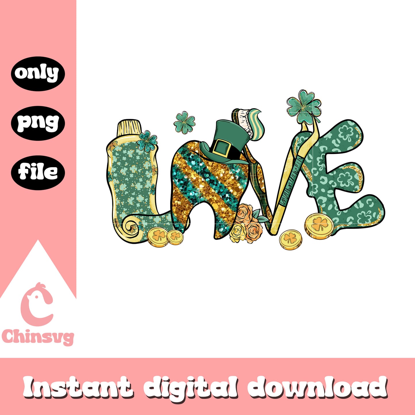 Love patrick dental design png, st patrick's day decorations png